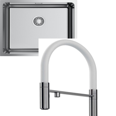 Omoikiri Tadzava 54-U-IN + Kanto-BN-WH нержавеющая сталь с белым акцентом на смесителе
