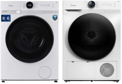 Детальное фото товара: Midea стирка MF200D80WBS/W-RU + сушка MD200D90WB/W-RU + соед.эл MSKK-W01