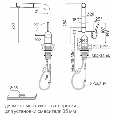 Детальное фото товара: Paulmark DOSSE, смеситель, антрацит