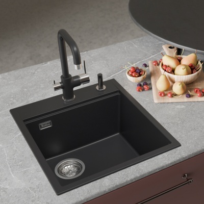 Детальное фото товара: Rivelato TESORO TR-455-L antracite, мойка, гранит, антрацит
