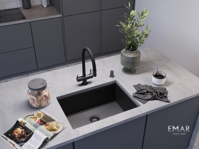 Детальное фото товара: Emar EMB-132 PVD Nano Dark, мойка, нержавеющая сталь, вороненая сталь