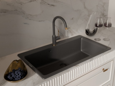 Детальное фото товара: Rivelato GARDA 1923502 nero/oro, смеситель, гранит, черный/золото
