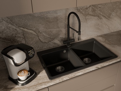 Детальное фото товара: Rivelato ADRIA 1523517 antracite/cromo, смеситель, гранит, антрацит/хром