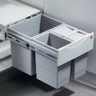 Детальное фото товара: Hailo Space Saving выдвижная мусорная система с 3 ведрами 18л, 8,5л, 8,5л с крышкой             