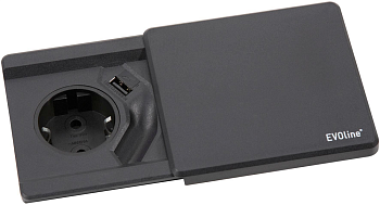 Фото товара: EVOLINE Square80, блок розеток с Qi-зарядкой,1 эл. розетка, 1 USB зарядка, черный