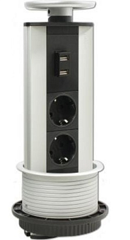 Фото товара: EVOLINE Port USB Charger, 2 эл. розетки, 2 USB зарядки, серебристый